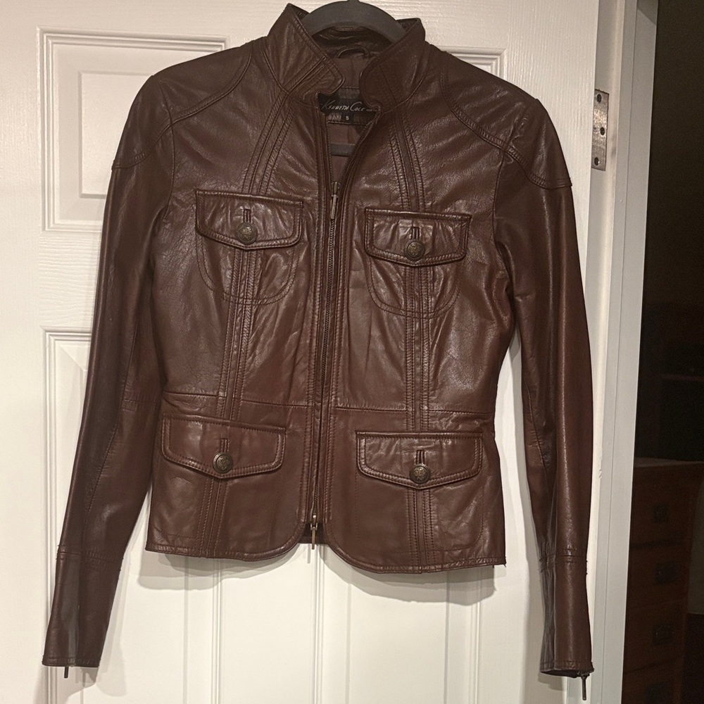 Kenneth Cole New York Dark Brown Leather Jacket